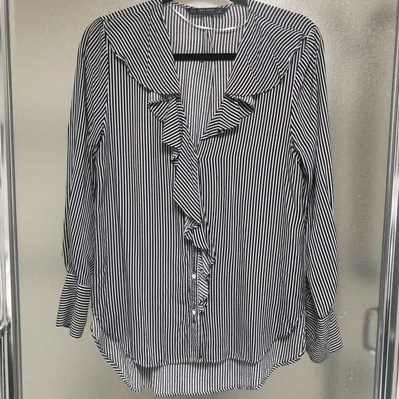 Zara basic collection, long sleeve blouse, sz small, black and white stripe - Picture 1 of 11
